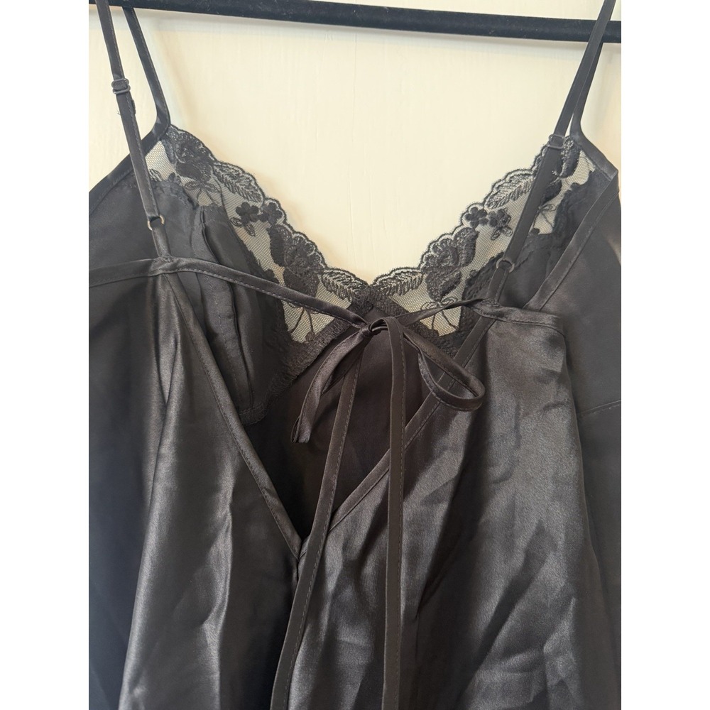 Victoria's Secret Vintage Y2K Black Satin Slip Dress Lace Trim Open Back Small - Picture 7 of 7